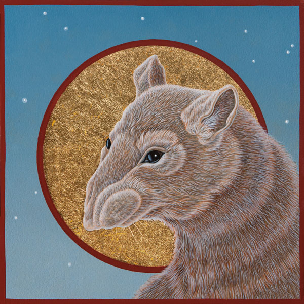 Icon with Rat, Oil and Gold on Panel, 6" x 6",  2013